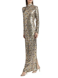 Bauhaus Mesh Sequin Turtleneck Maxi Dress