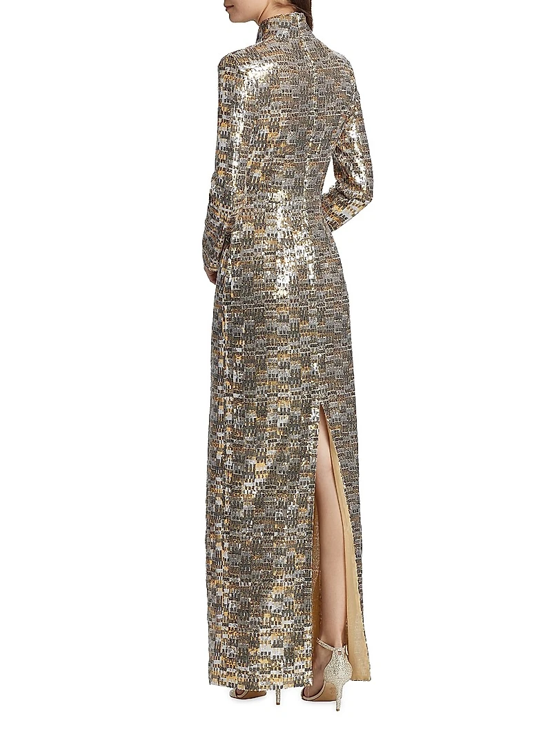 Bauhaus Mesh Sequin Turtleneck Maxi Dress