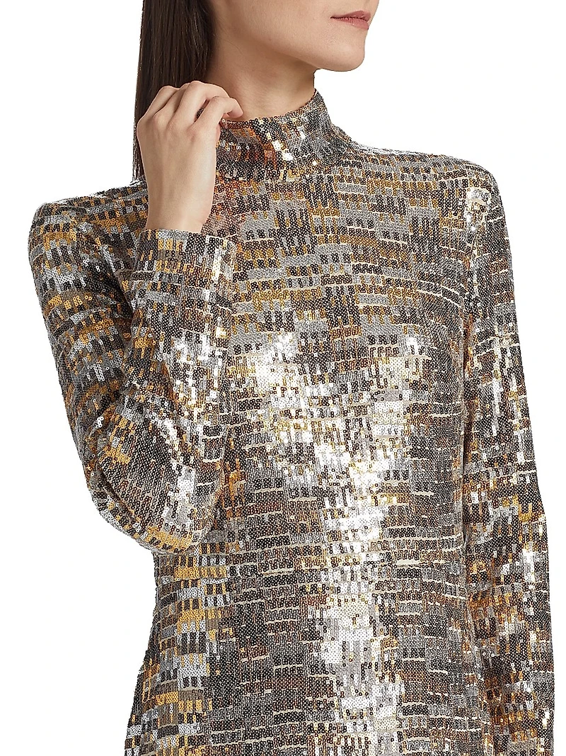 Bauhaus Mesh Sequin Turtleneck Maxi Dress