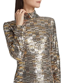 Bauhaus Mesh Sequin Turtleneck Maxi Dress