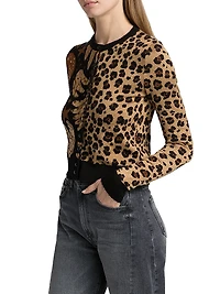Banana Leopard Intarsia-Knit Crewneck Cardigan