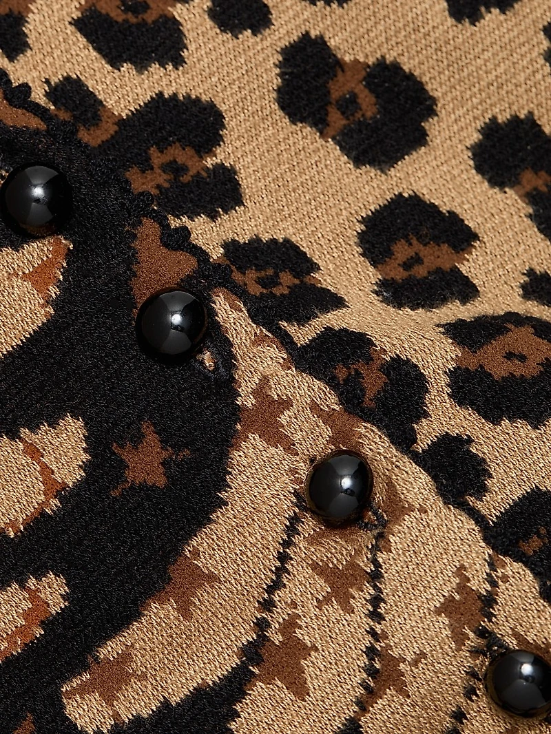 Banana Leopard Intarsia-Knit Crewneck Cardigan
