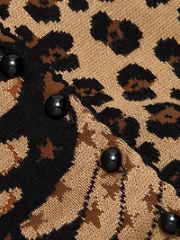 Banana Leopard Intarsia-Knit Crewneck Cardigan