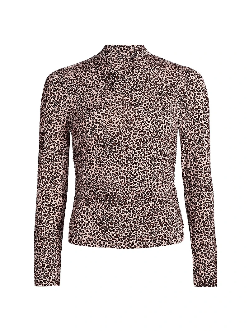 Leopard Jersey Mock-Turtleneck Top