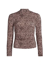Leopard Jersey Mock-Turtleneck Top