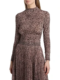 Leopard Jersey Mock-Turtleneck Top