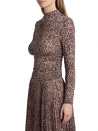Leopard Jersey Mock-Turtleneck Top