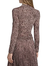 Leopard Jersey Mock-Turtleneck Top