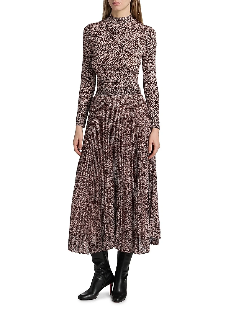 Leopard Jersey Mock-Turtleneck Top