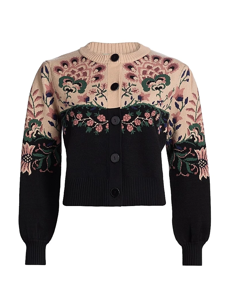 Belle Garden Floral Knit Crewneck Cardigan
