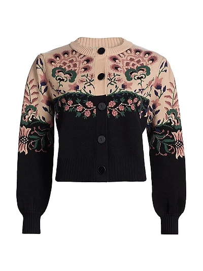 Belle Garden Floral Knit Crewneck Cardigan
