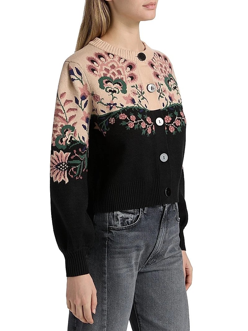 Belle Garden Floral Knit Crewneck Cardigan