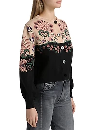 Belle Garden Floral Knit Crewneck Cardigan