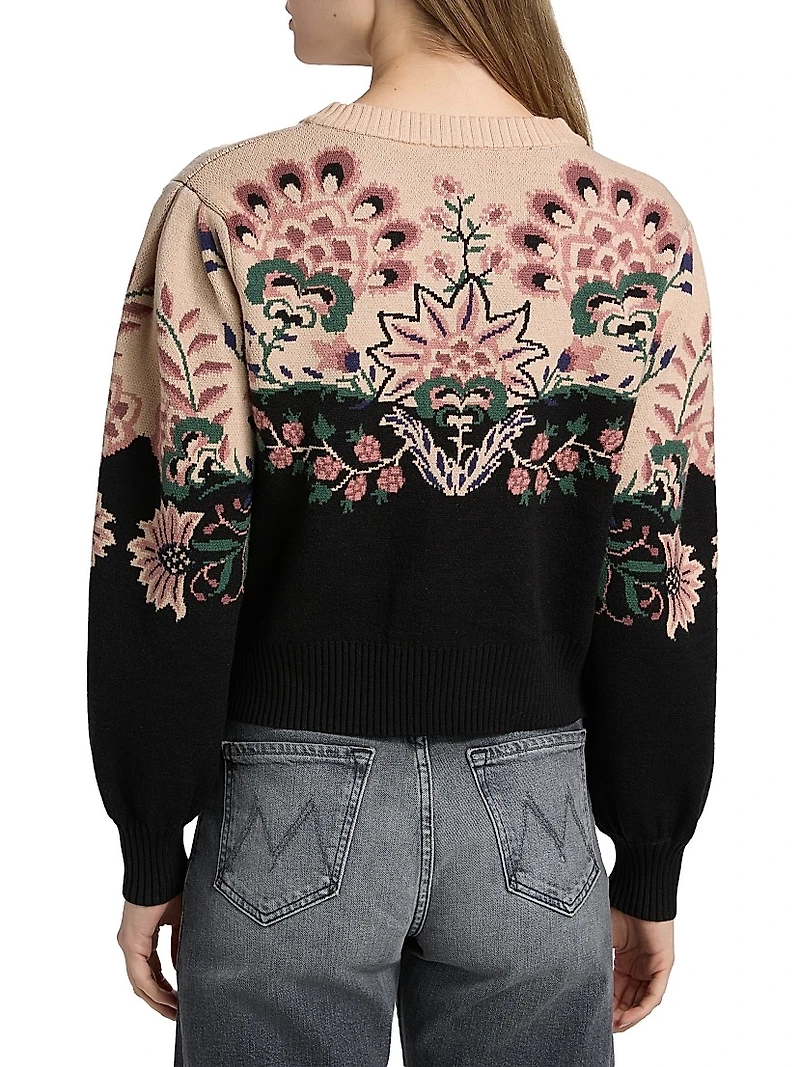 Belle Garden Floral Knit Crewneck Cardigan