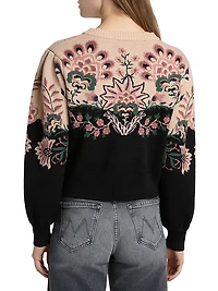 Belle Garden Floral Knit Crewneck Cardigan