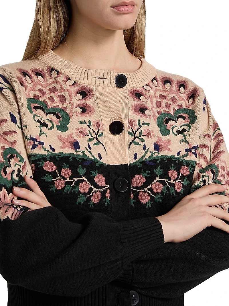 Belle Garden Floral Knit Crewneck Cardigan