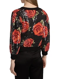 Latin Roses Sequin Knit V-Neck Cardigan