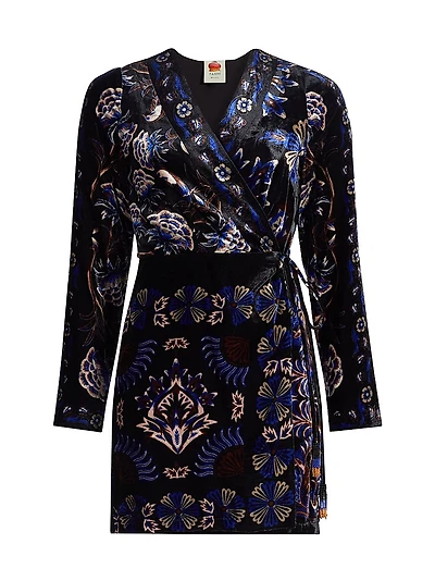 Arabesque Mix Scarves Floral Velvet Wrap Minidress