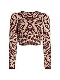 Pineapple Love Intarsia-Knit Crop Sweater