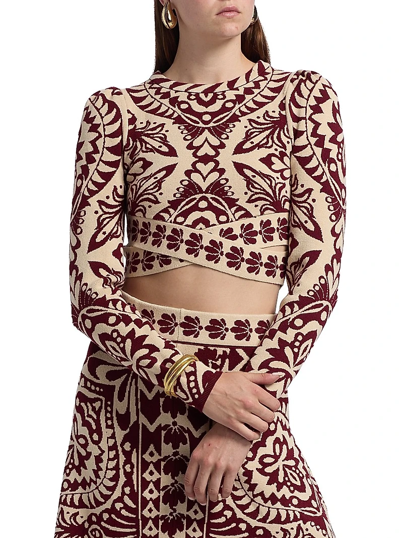 Pineapple Love Intarsia-Knit Crop Sweater