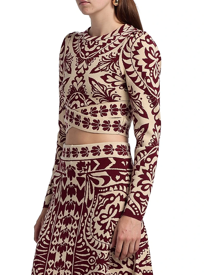 Pineapple Love Intarsia-Knit Crop Sweater