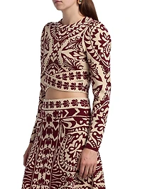 Pineapple Love Intarsia-Knit Crop Sweater