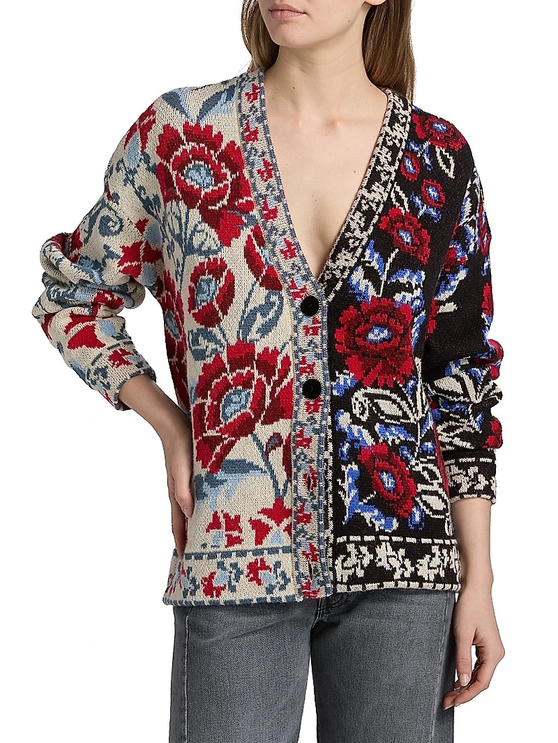 Valentina Floral Knit V-Neck Cardigan