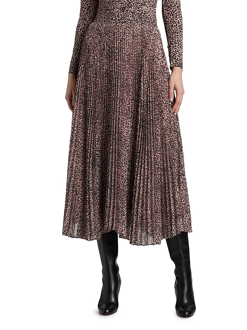 Leopard-Print Pleated Midi-Skirt
