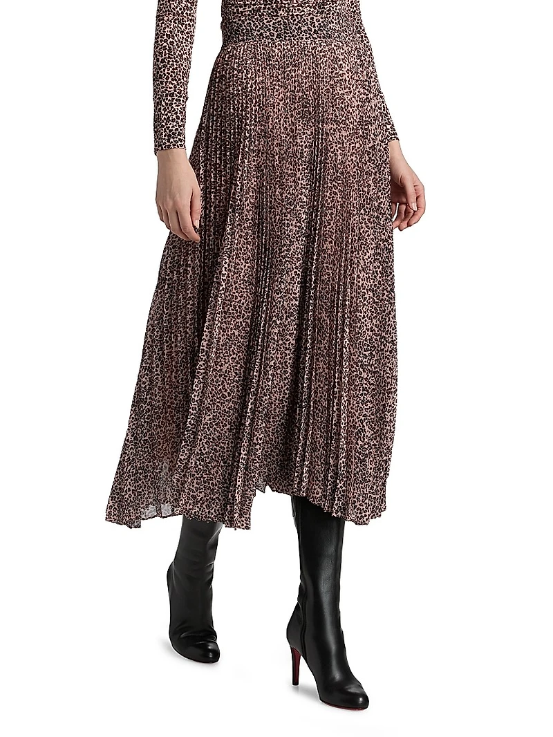 Leopard-Print Pleated Midi-Skirt