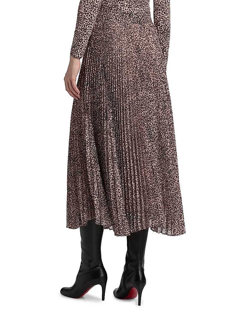 Leopard-Print Pleated Midi-Skirt