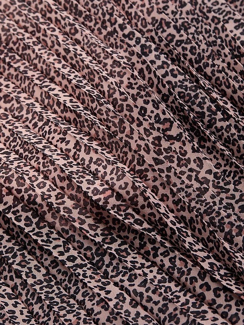 Leopard-Print Pleated Midi-Skirt