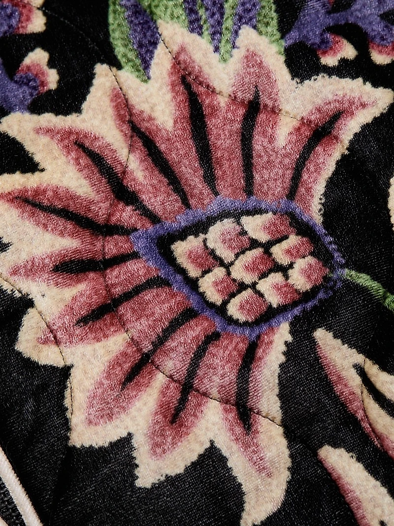 Marvelous Garden Floral Velour Belted Puffer Jacket