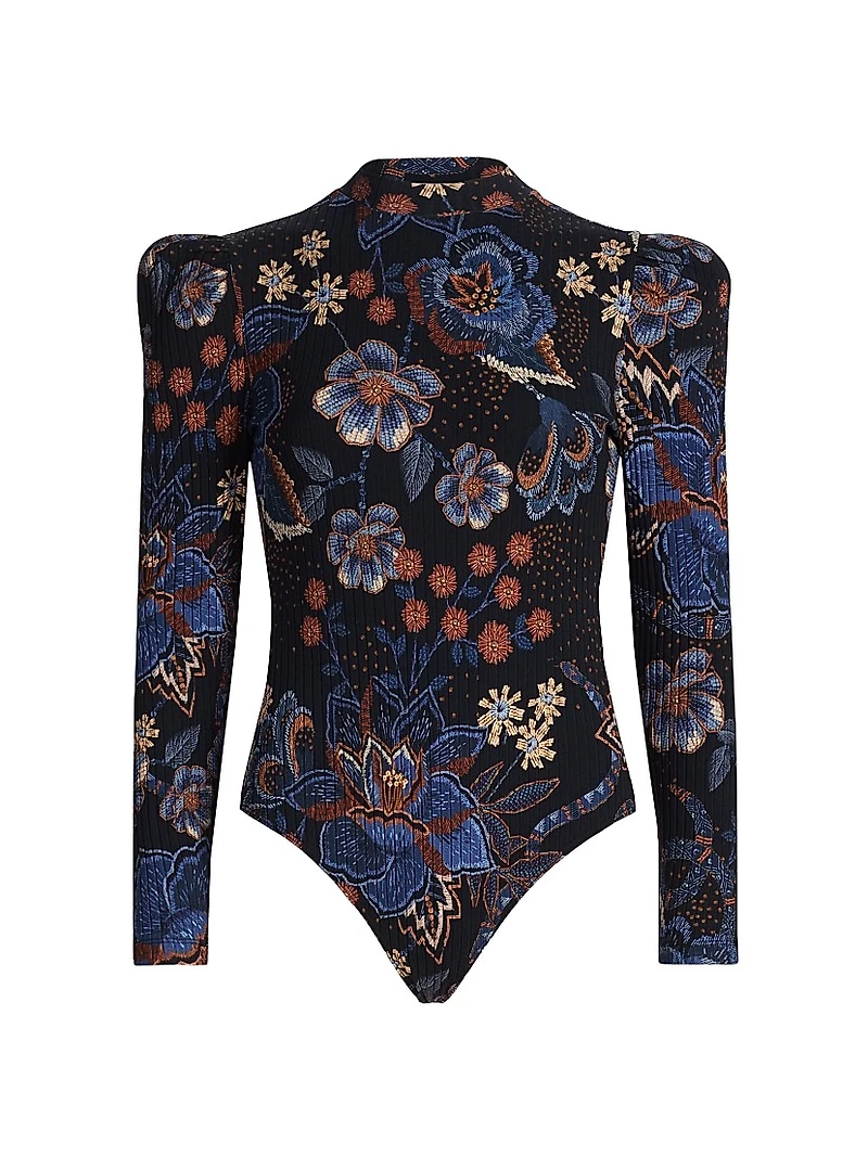 Snakes Bouquet Floral Rib-Knit Bodysuit