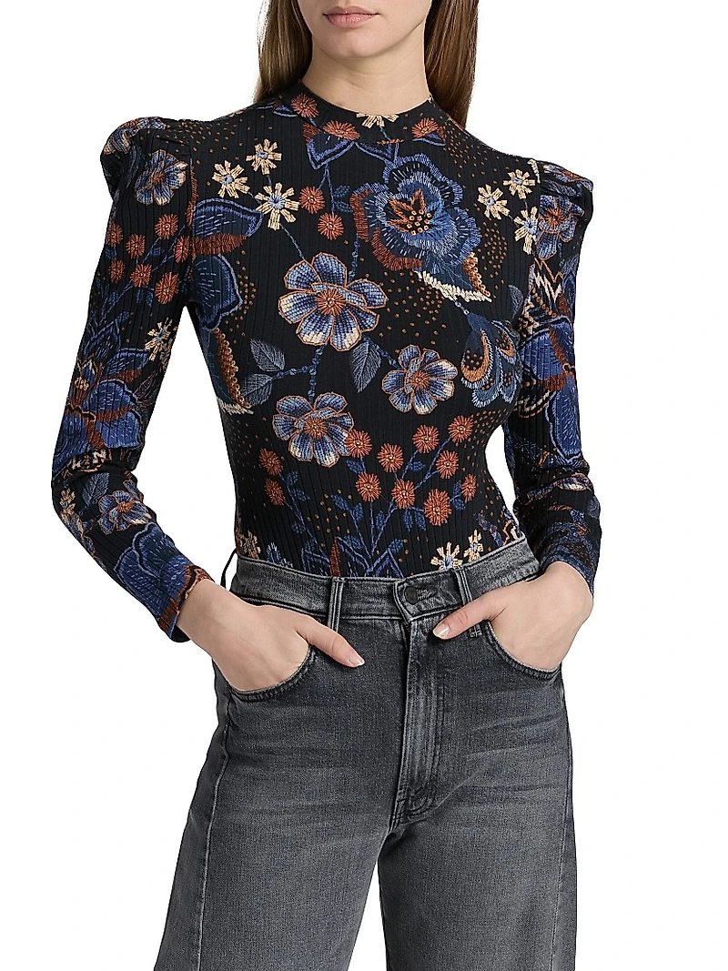 Snakes Bouquet Floral Rib-Knit Bodysuit