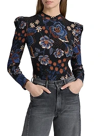 Snakes Bouquet Floral Rib-Knit Bodysuit