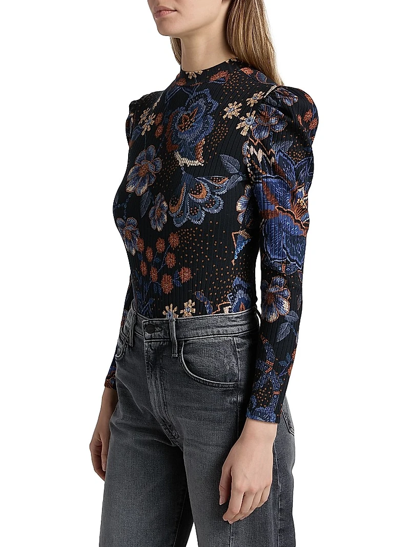 Snakes Bouquet Floral Rib-Knit Bodysuit