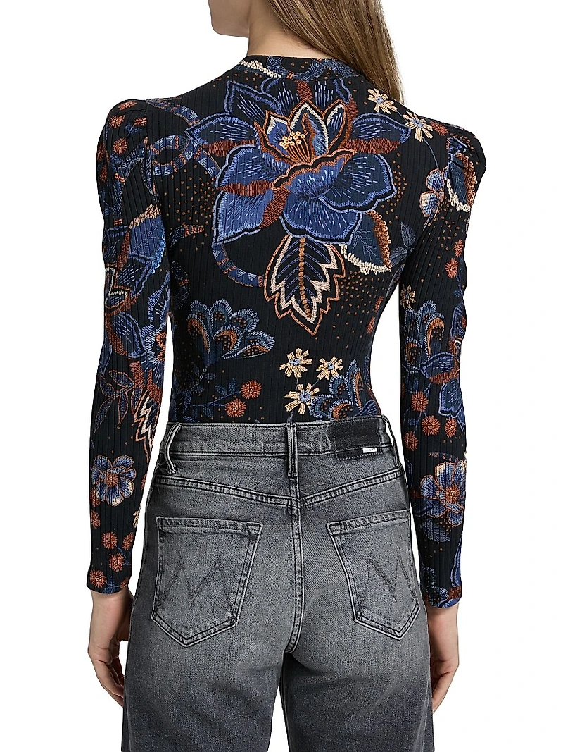 Snakes Bouquet Floral Rib-Knit Bodysuit