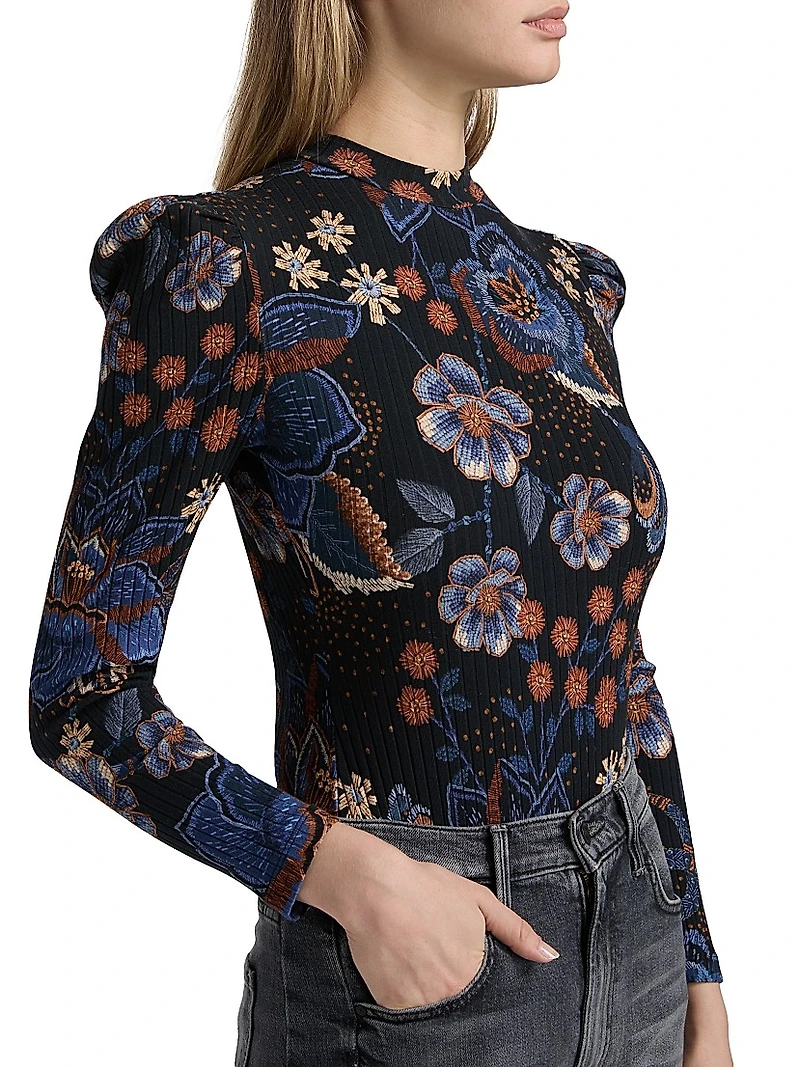 Snakes Bouquet Floral Rib-Knit Bodysuit