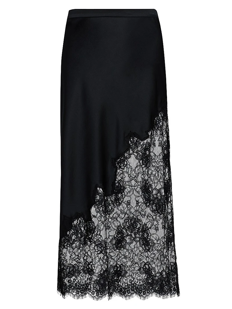 Silk Lace-Trimmed Midi-Skirt