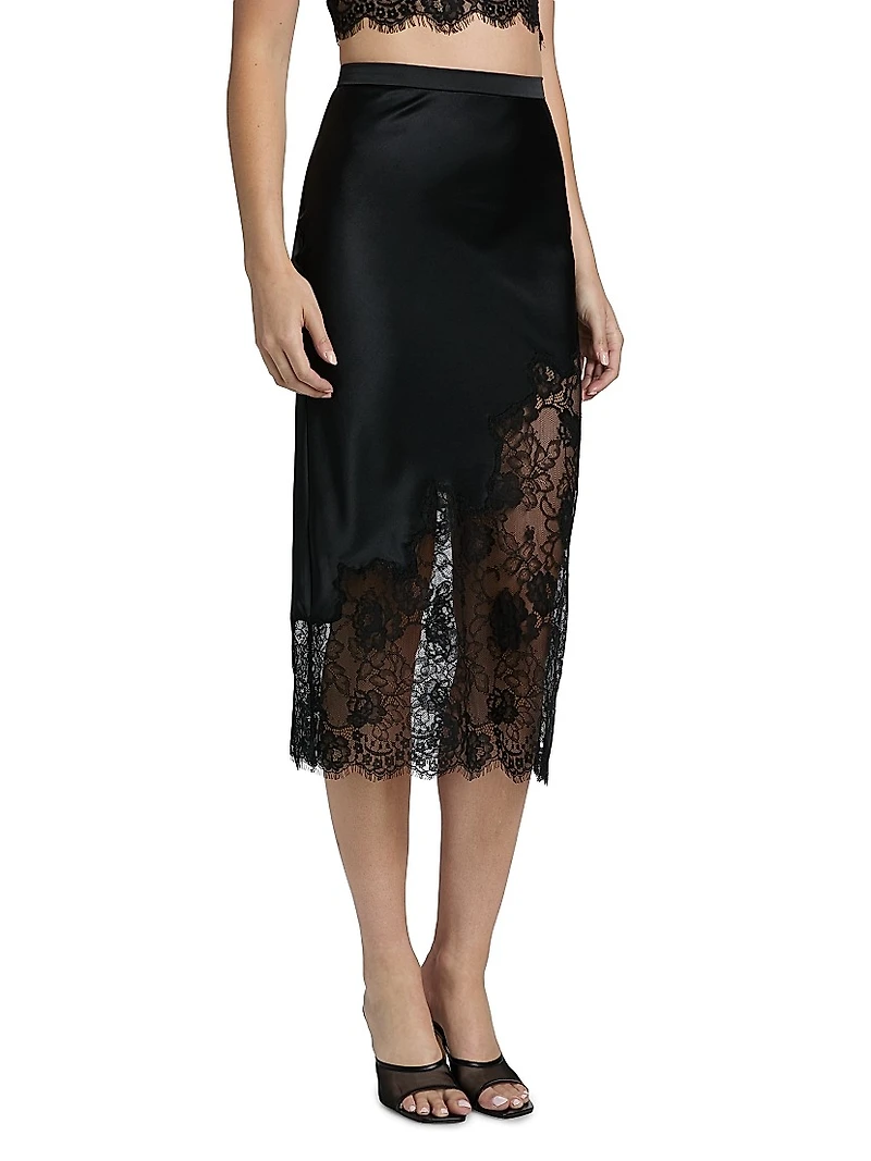 Silk Lace-Trimmed Midi-Skirt