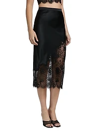 Silk Lace-Trimmed Midi-Skirt
