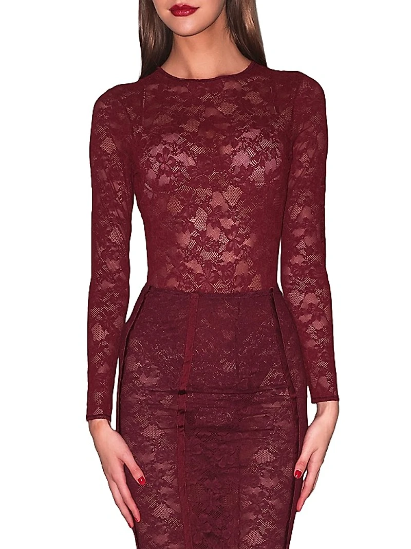 Le Stretch Lace Long-Sleeve Bodysuit