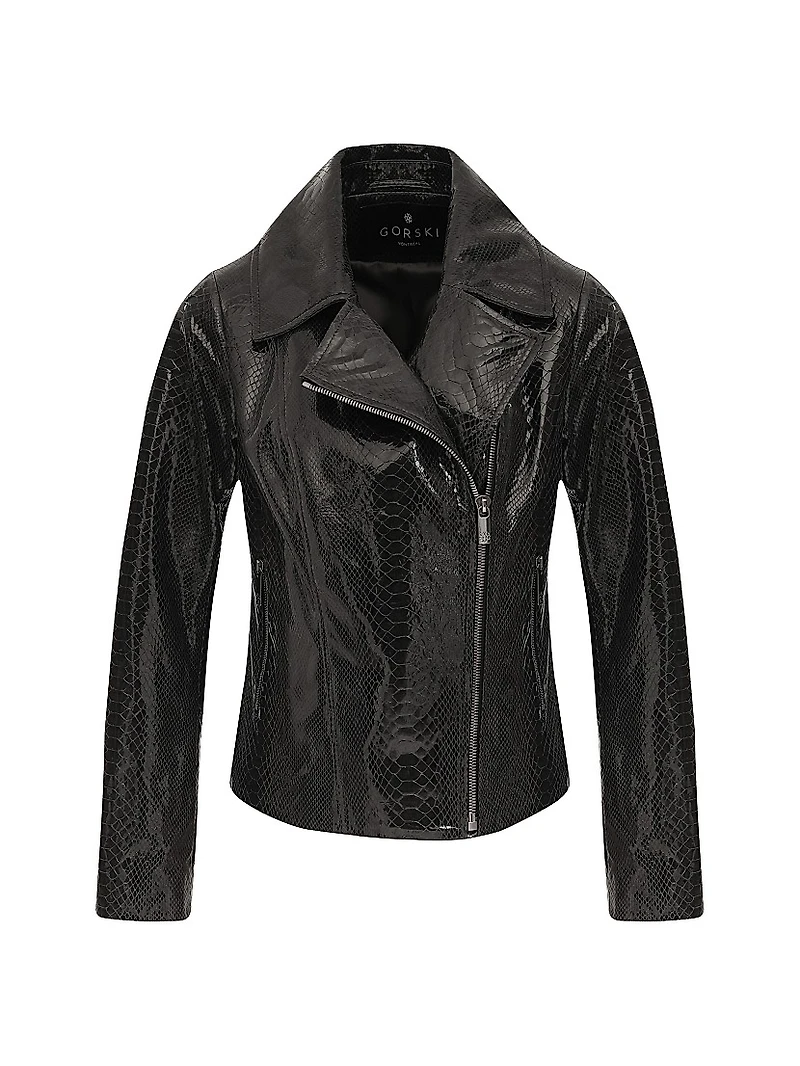 Metis Suede Python Printed Moto Zip Jacket