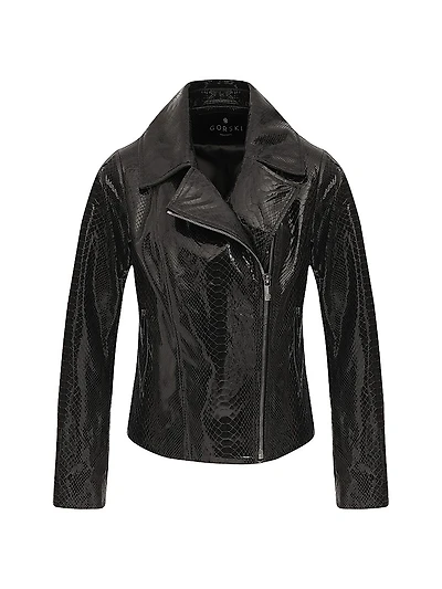 Metis Suede Python Printed Moto Zip Jacket