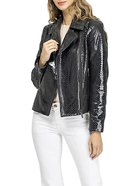 Metis Suede Python Printed Moto Zip Jacket
