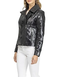 Metis Suede Python Printed Moto Zip Jacket