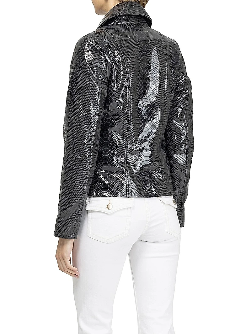 Metis Suede Python Printed Moto Zip Jacket