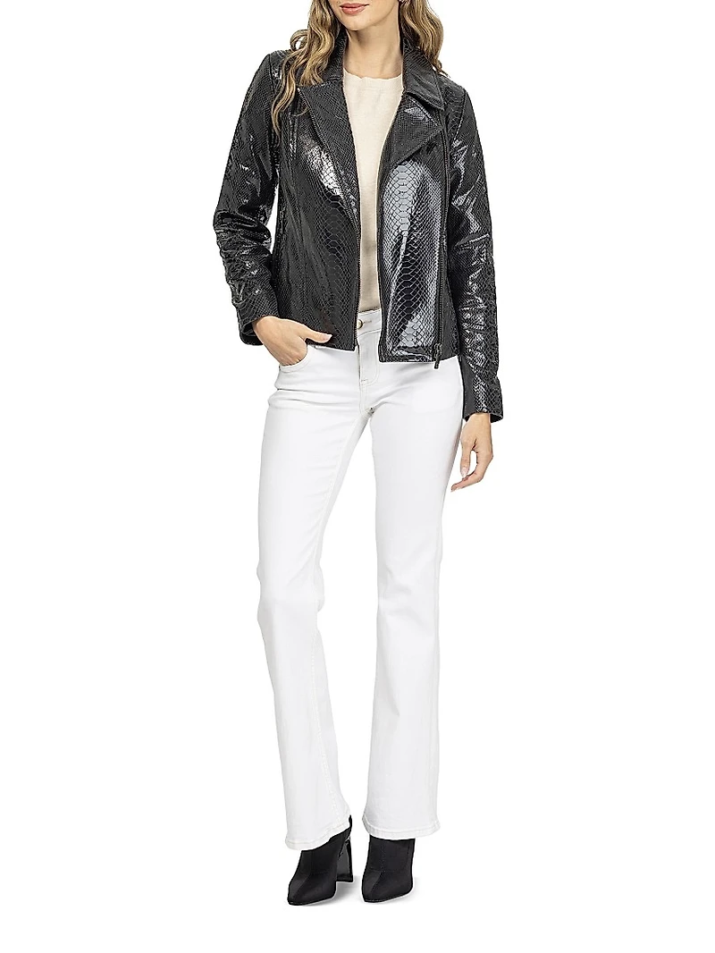 Metis Suede Python Printed Moto Zip Jacket