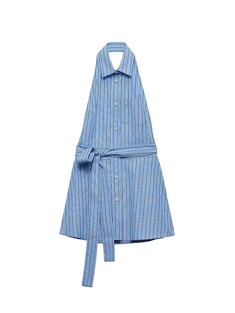 Sleeveless Striped Poplin Shirt Dress