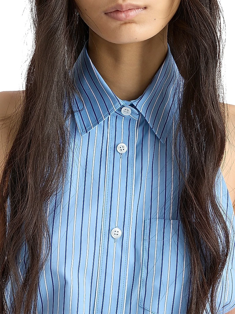 Sleeveless Striped Poplin Shirt Dress